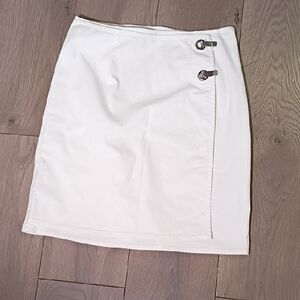 Worth White Pencil Skirt with Buckle Accents